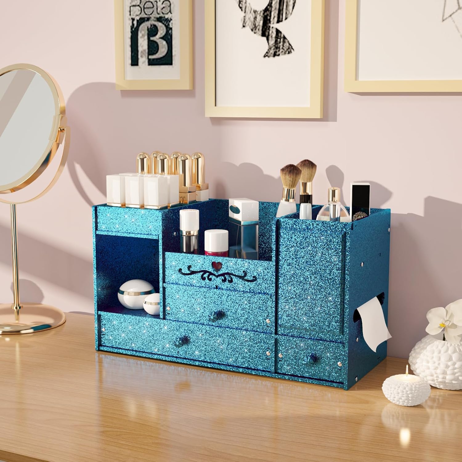 Thumbnail 5 de VaryFloral Lake Blue Chunky Glitter Wallpaper 30cm x 300cm – Self-Adhesive Vinyl Wrap