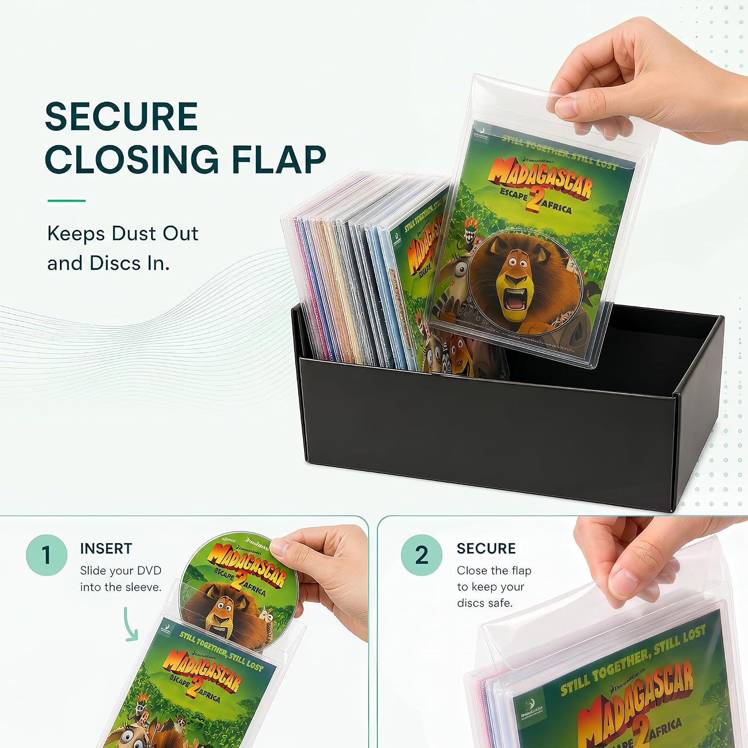 Detalle de Tarifold DVD Storage Sleeves with Secure Flap (Pack of 100) — Durable 120-Micron Polypropylene, Made in Denmark
