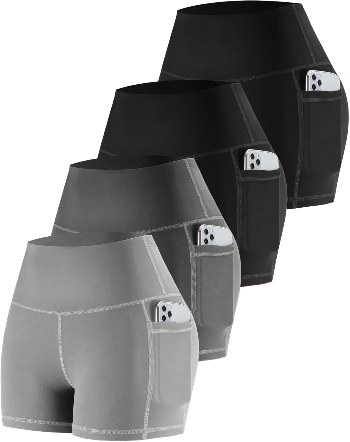 Thumbnail 6 de CHRLEISURE Women’s Biker Yoga Shorts with Pockets (4-Pack) — High Waisted Tummy Control