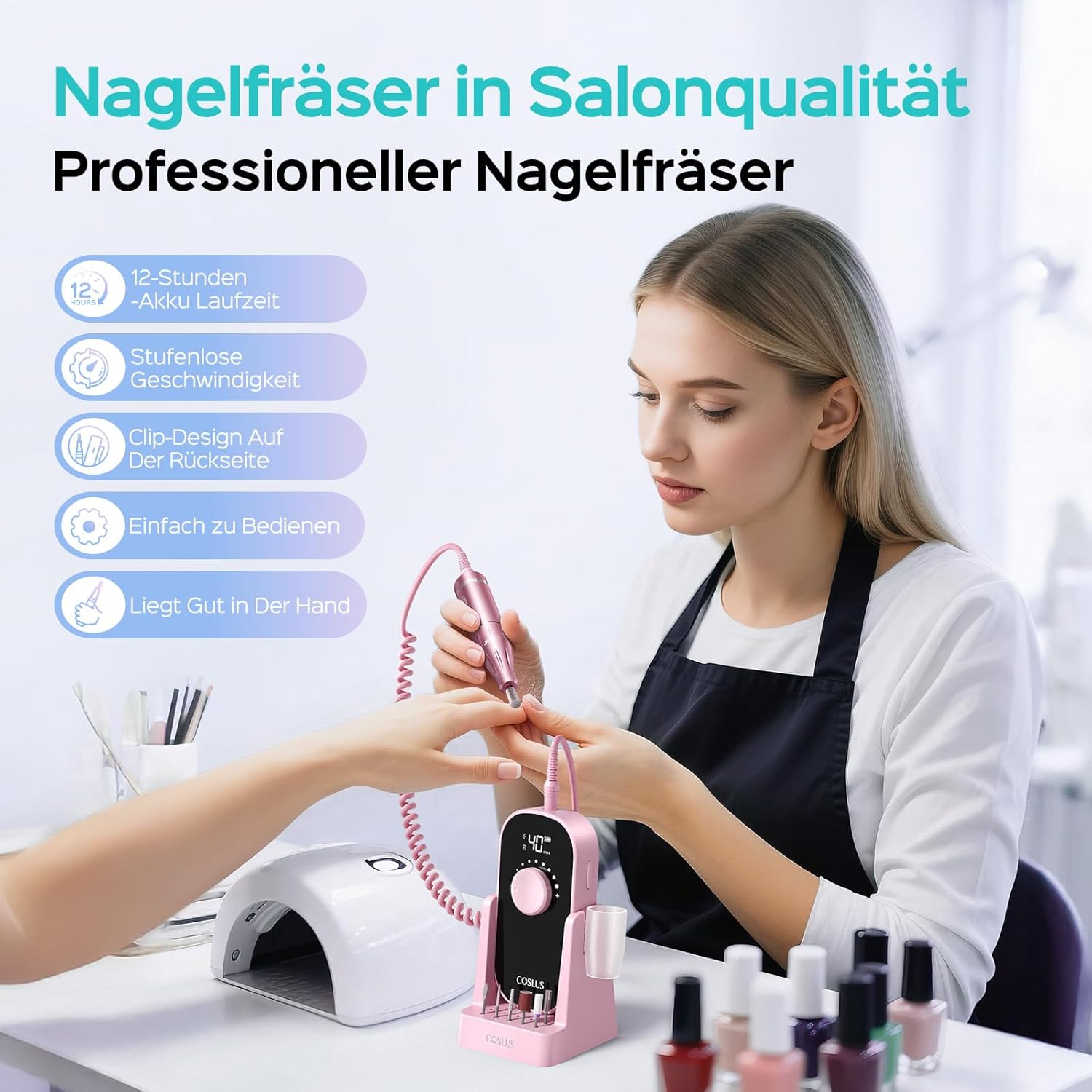 Thumbnail 1 de COSLUS E51 Elektrische Nagelfräser (6-in-1) mit 0–40.000 U/min, Akku & Zubehör für Maniküre und Pediküre