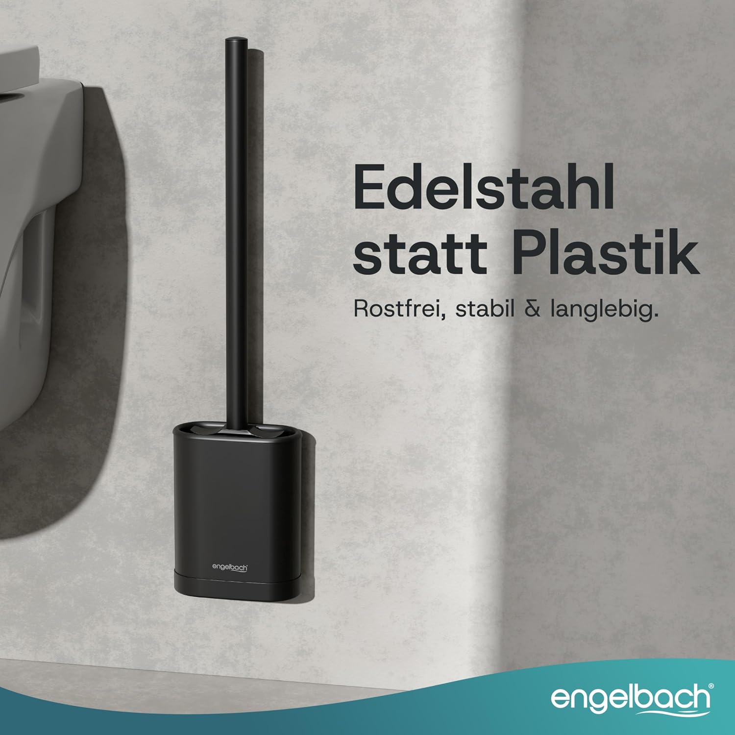 Thumbnail 1 de Engelbach Klobürste Silikon mit Edelstahl Griff & Halter – Wandmontage ohne Bohren, antibakteriell