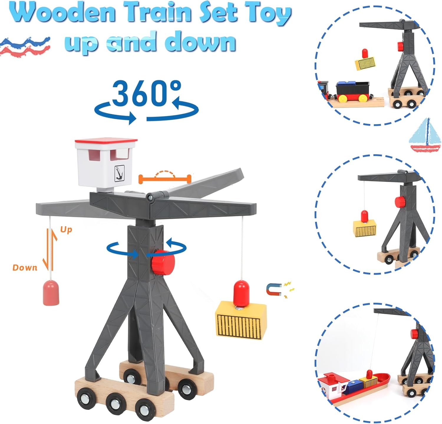 Detalle de XIAPIA Wooden Harbour Train Set for 2–5 Years 🚂
