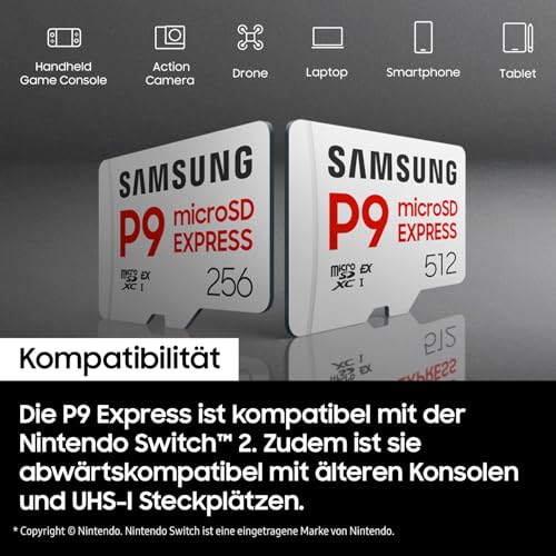Detalle 2 de Samsung P9 Express microSD Express 512 GB – High-Speed Speicherkarte für Nintendo Switch 2