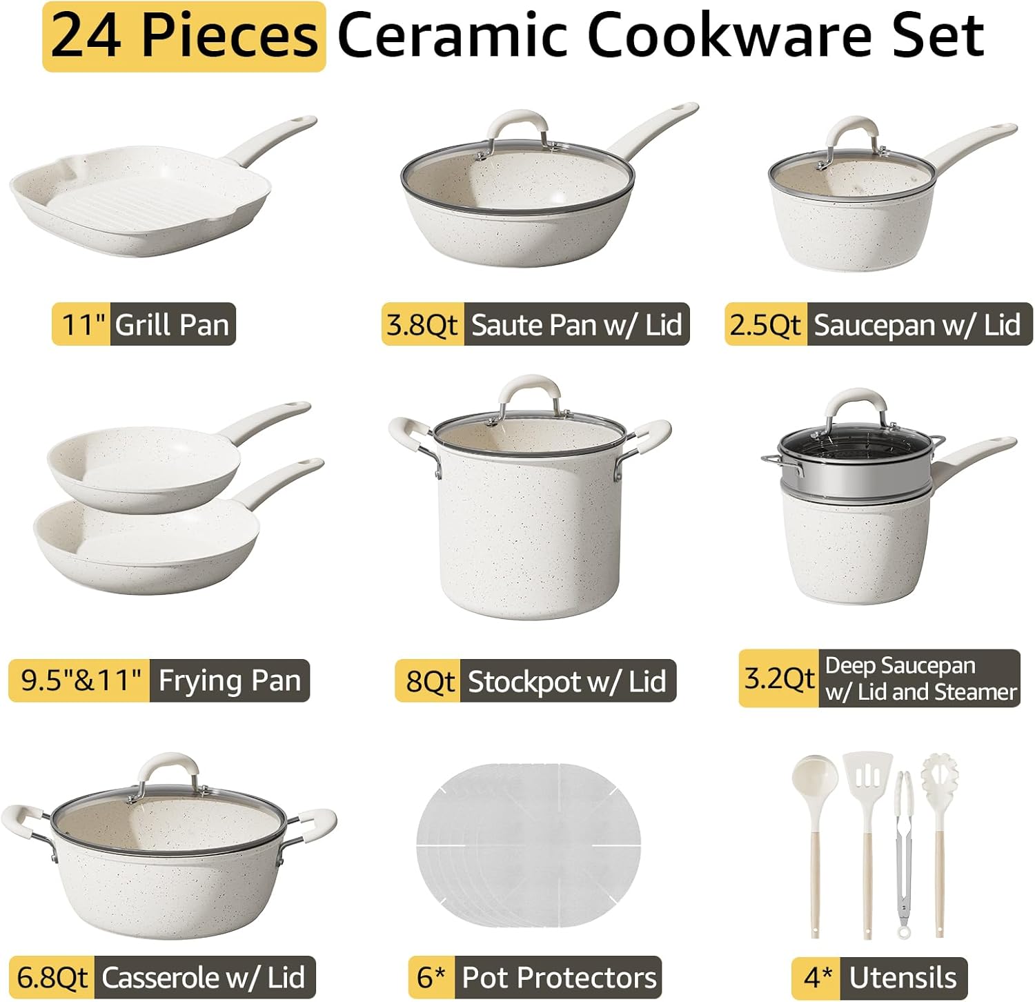 Thumbnail 6 de Bazova 24-Piece Ceramic Cookware Set 8QT
