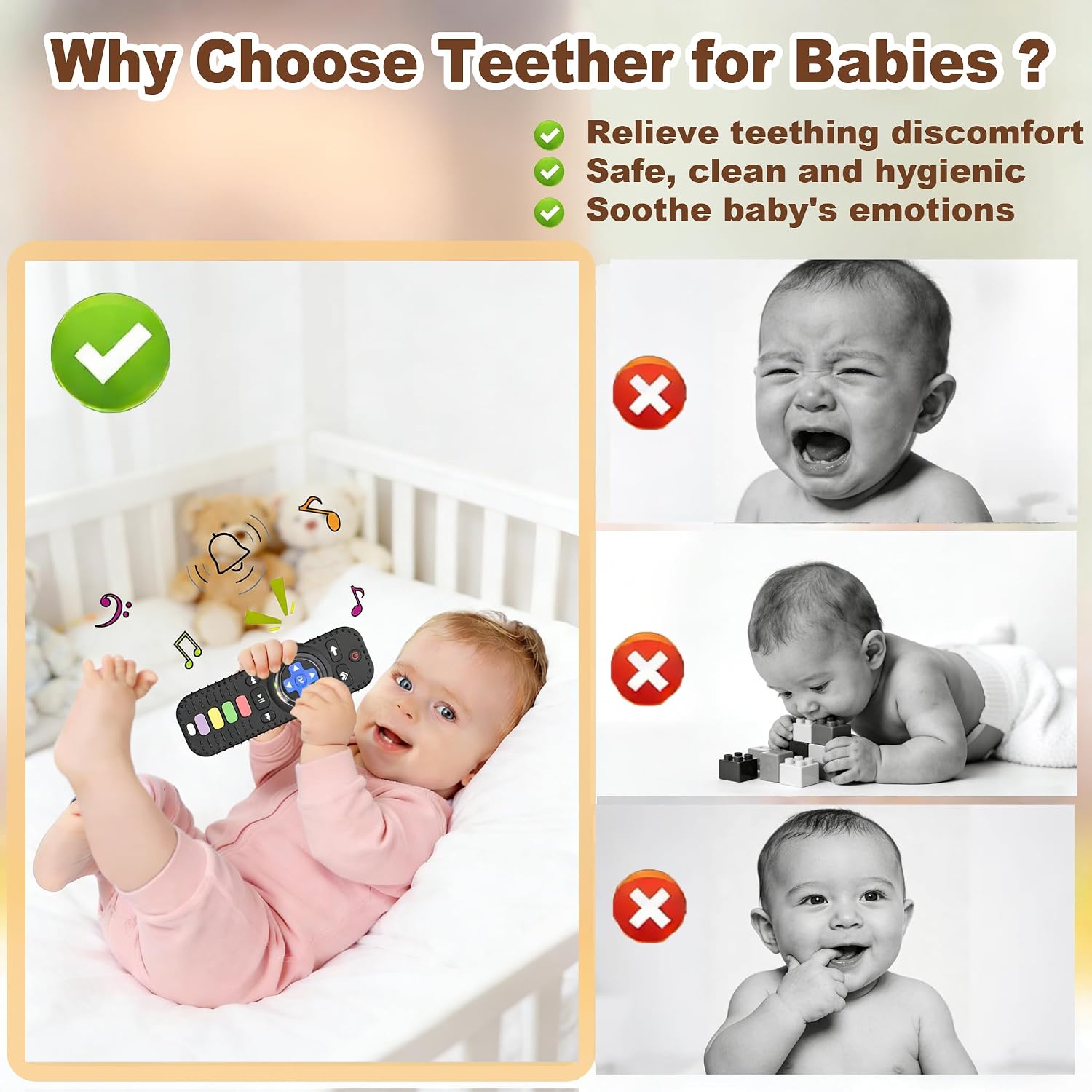 Detalle de HAILI TV Remote Control Baby Teether with Silicone Texture and Rattle, Black