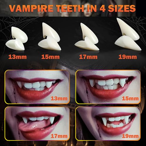 Detalle 2 de Tenuevo Vampire Fangs Kit: 4 sizes with scar tattoos and dental moulding resin pellets