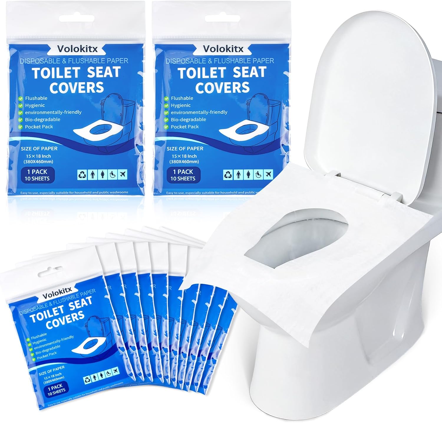 Detalle de Volokitx DSC-D Disposable Toilet Seat Covers, 120 XL Flushable Paper Covers