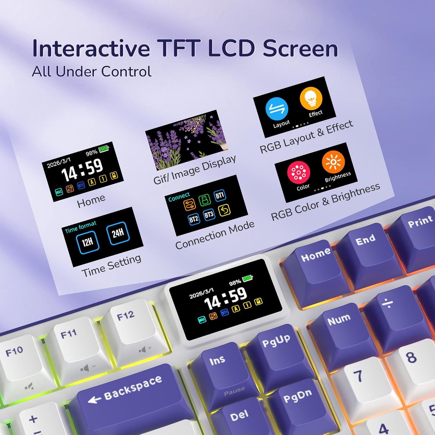 Detalle de RK ROYAL KLUDGE S104 Full-Size Wireless Mechanical Keyboard with TFT Screen and Knob
