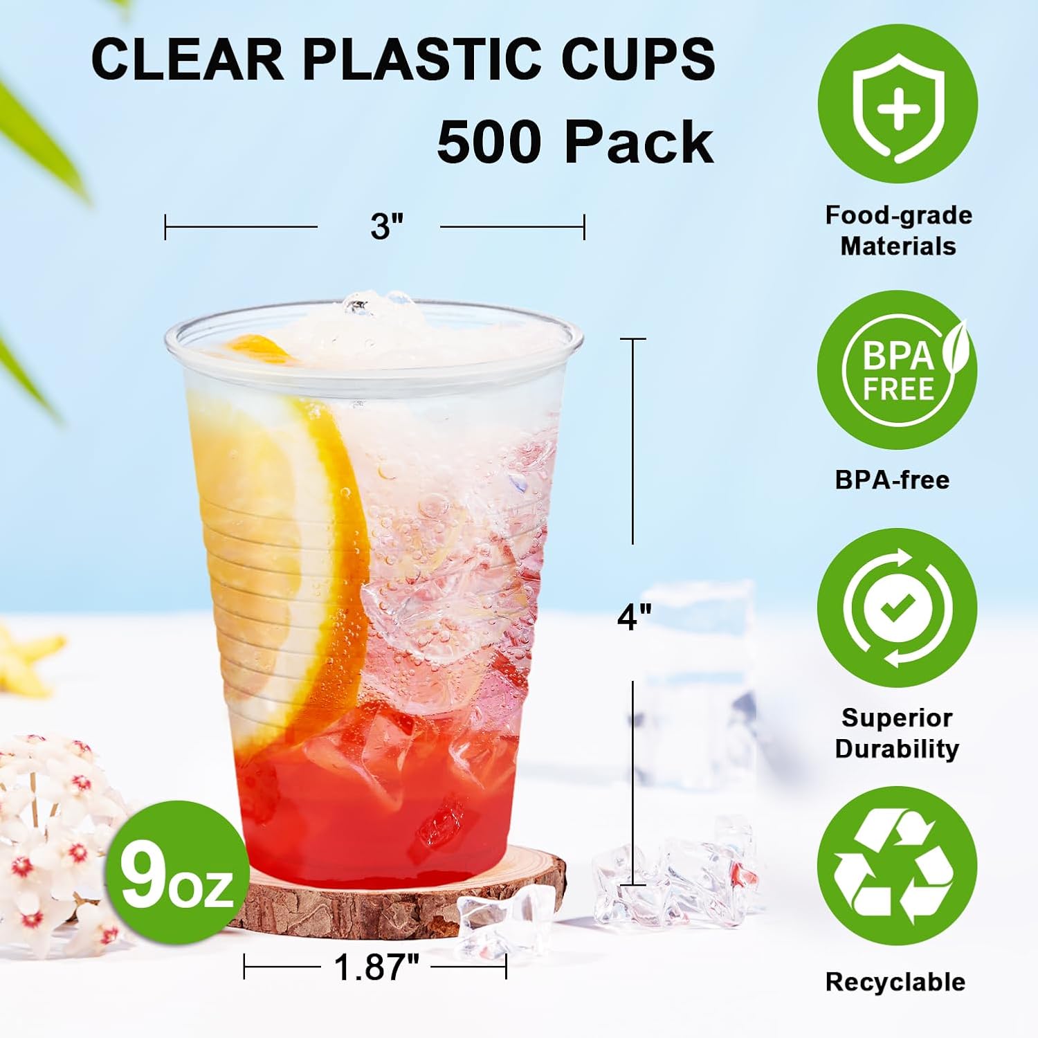 Thumbnail 1 de Clawsoff 9 oz Clear Disposable Plastic Cups (500-Pack) for Parties, Travel, and Events