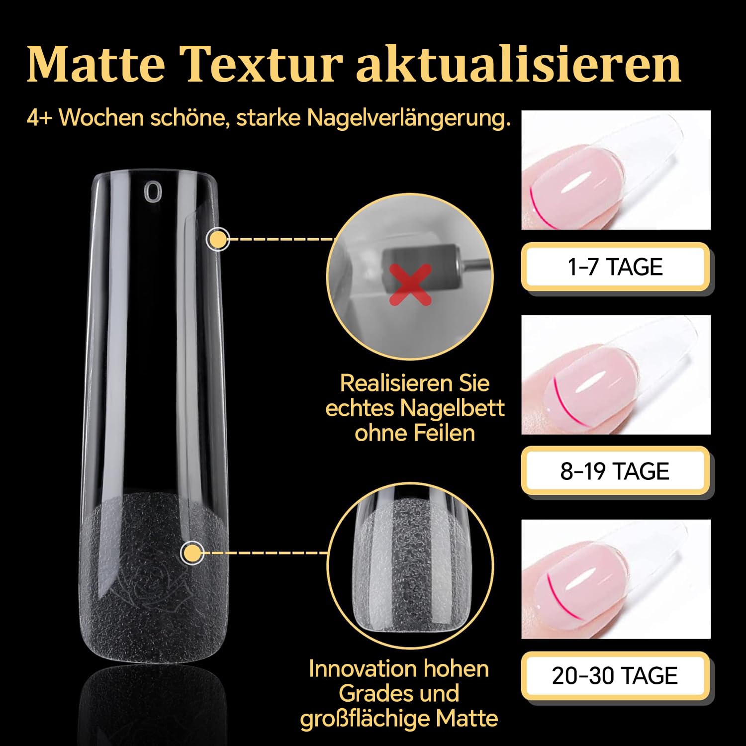 Detalle 2 de UNA GELLA Tips für Gelnägel Extra Lange Square – 216 Stück in 12 Größen (No C-Kurve)