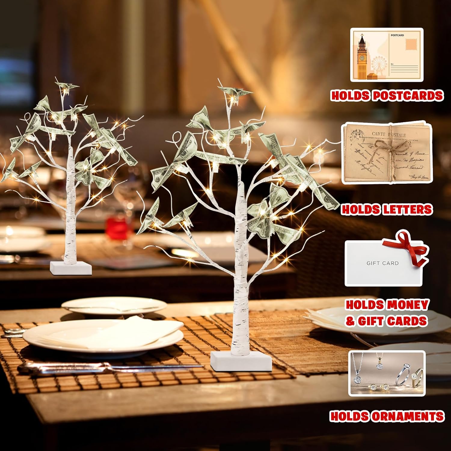 Thumbnail 6 de PEIDUO Set of 2 Money Trees, 22-Inch White Gift Holders with Warm LEDs