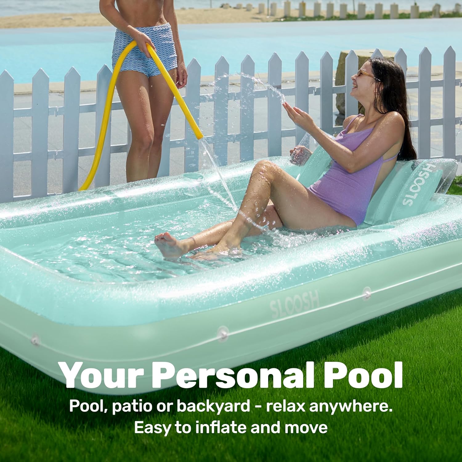 Thumbnail 2 de SLOOSH Inflatable Tanning Pool Lounger Float (85" x 57") with Pillow, 4-in-1 Sunbathing Raft Floatie – XL-Cyan