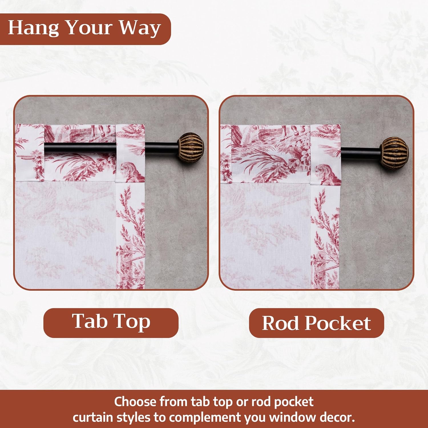 Thumbnail 6 de Maison d' Hermine The Miller Red Toile Curtains — 50" W x 84" L, 100% Cotton