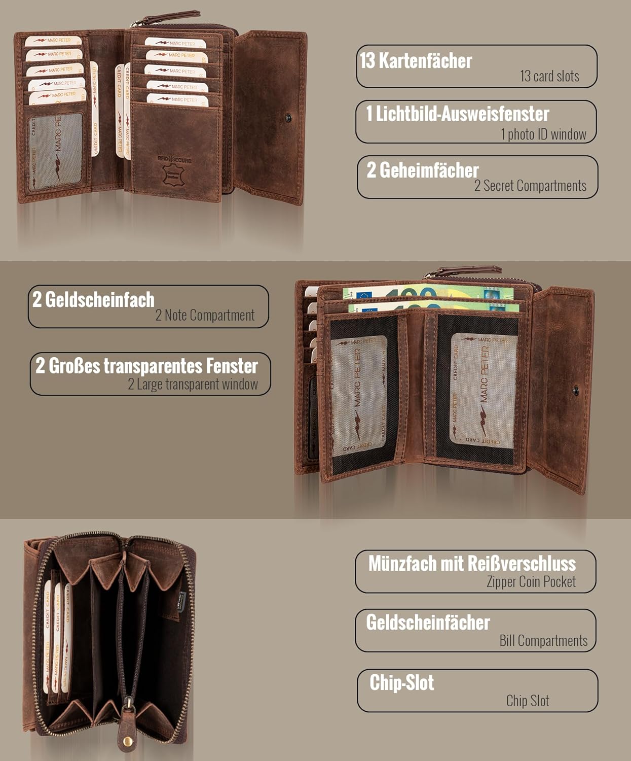 Thumbnail 4 de Marc Peter Rosie Leder Geldbörse 10 x 14 x 4 cm 👛