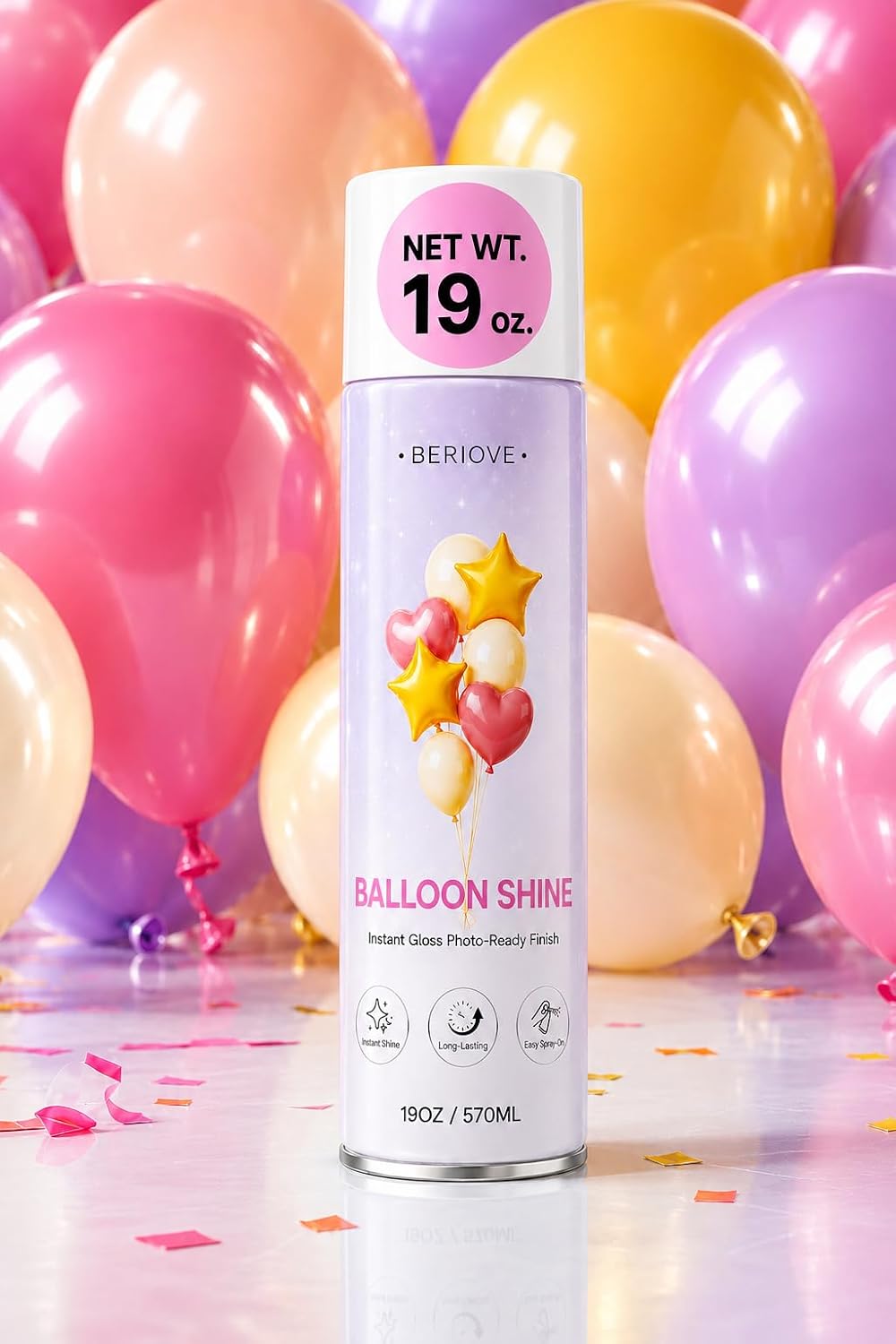 Detalle de BERIOVE Balloon Shine Spray, 19 oz Fast-Drying Gloss for Latex Balloons