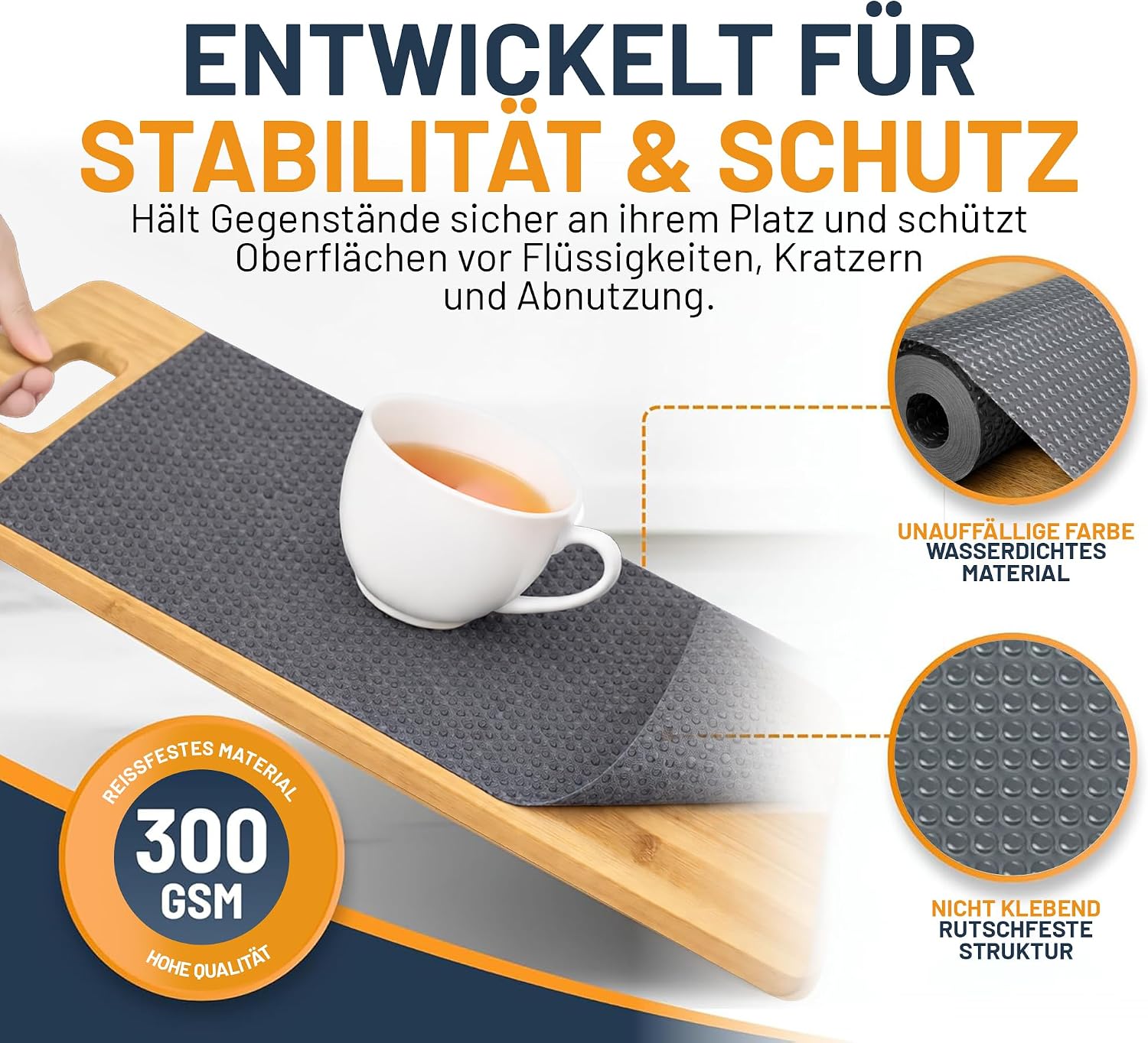 Detalle de Linda's Essentials Schubladenmatte (60 x 500 cm) – rutschhemmende Schrankfolie aus EVA, zuschneidbar in Grau
