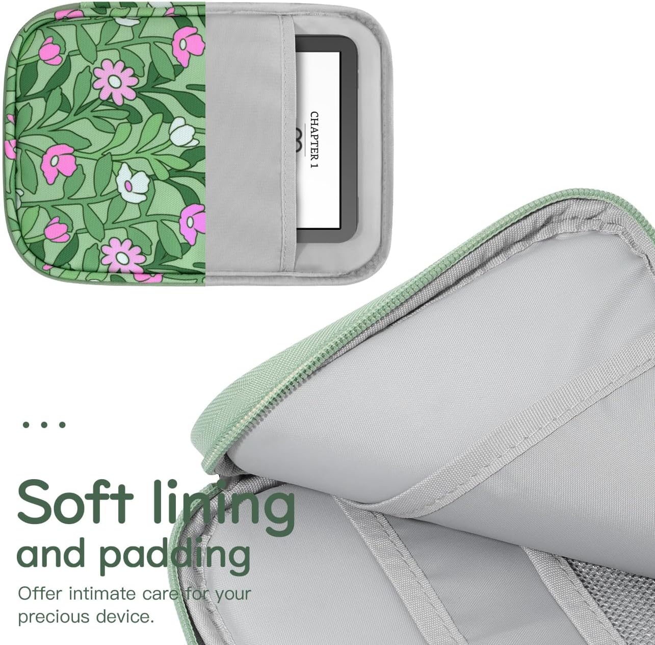 Thumbnail 4 de Vinabilia 6-7 Inch Protective Sleeve Carrying Case for 7" Kindle & 6" E-Readers (Cyan+Flower)