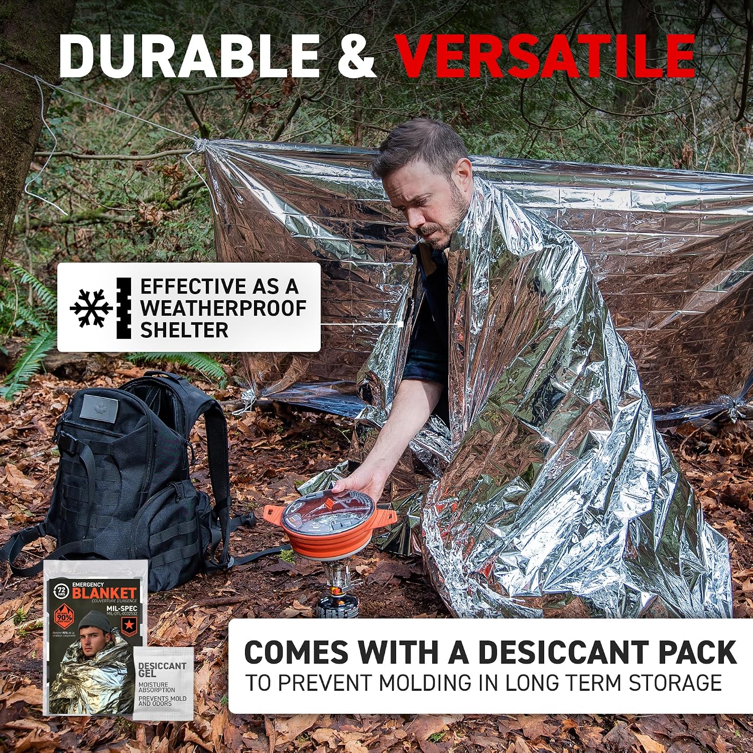 Detalle 2 de 72 HRS 72HA-013 MIL-SPEC Emergency Mylar Blanket, Waterproof, 137 × 224 cm, 12-Pack