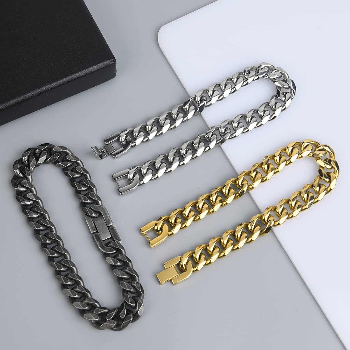 Thumbnail 4 de Flintronic Homme Gourmette Chaîne Bracelet en Acier Inoxydable – Chaîne Large 10 mm, 21 cm