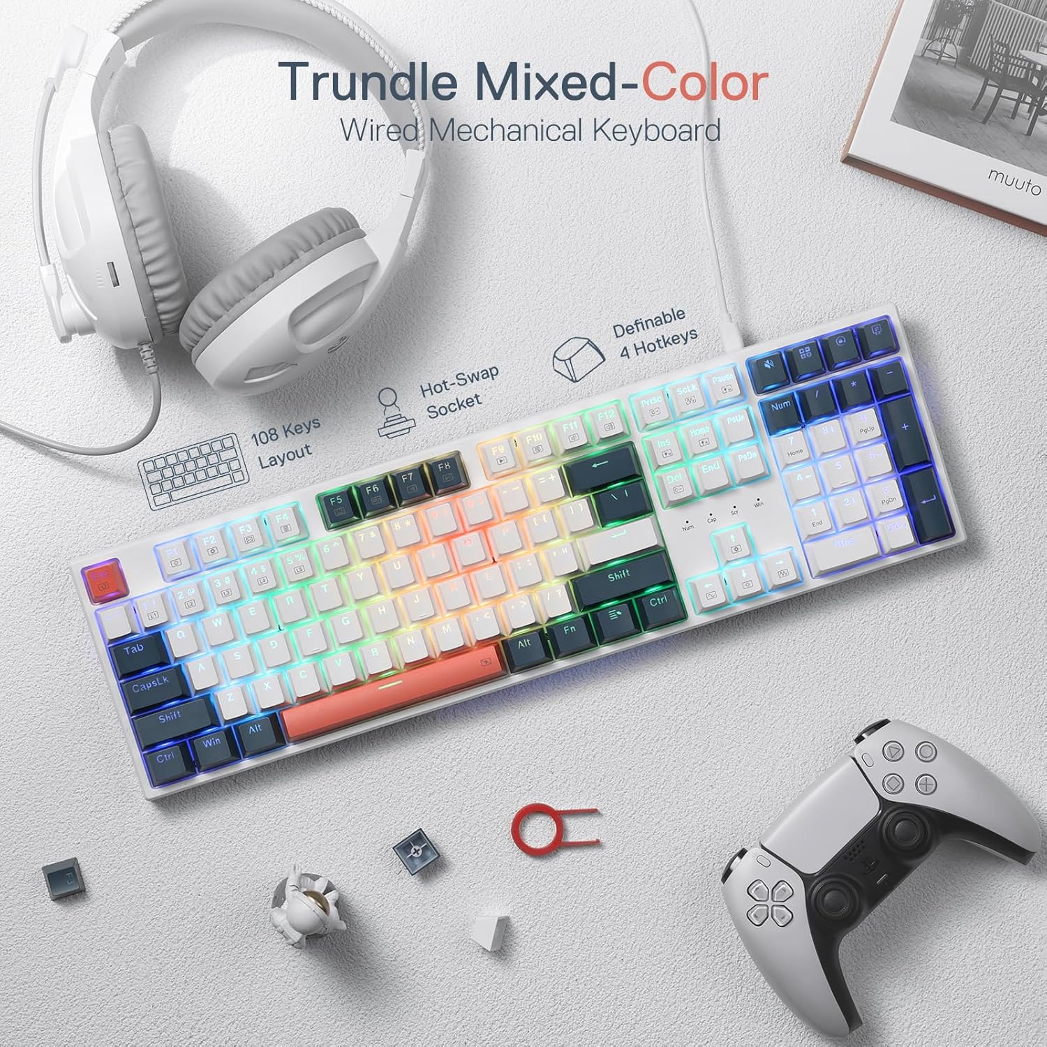 Thumbnail 1 de Redragon K668 RGB-Gaming-Tastatur – 104 Tasten, Hot-Swap-Rot, 4 Schnelltasten, 3,5 mm Schalldämmung