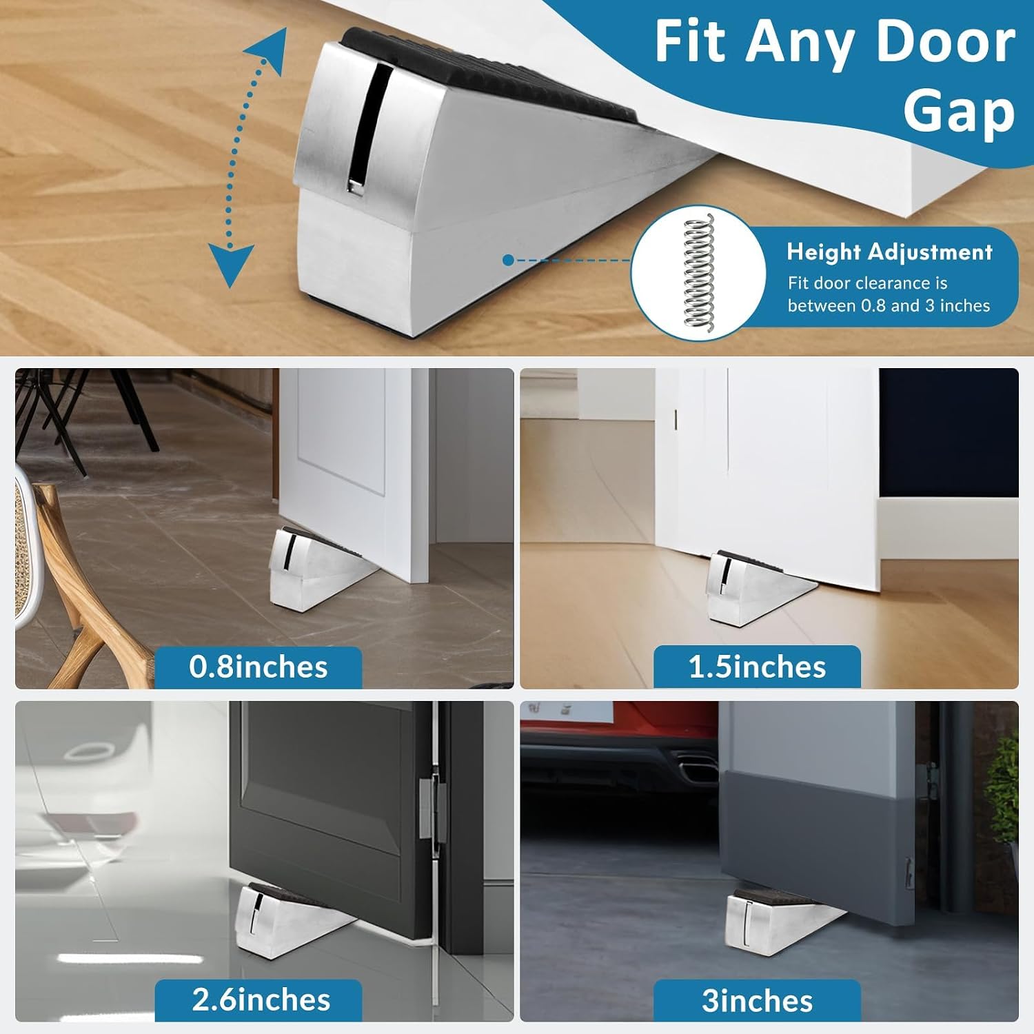 Thumbnail 1 de Optish SPRING-1P Adjustable Spring Door Stopper, Stainless Steel and Rubber, 2-Pack