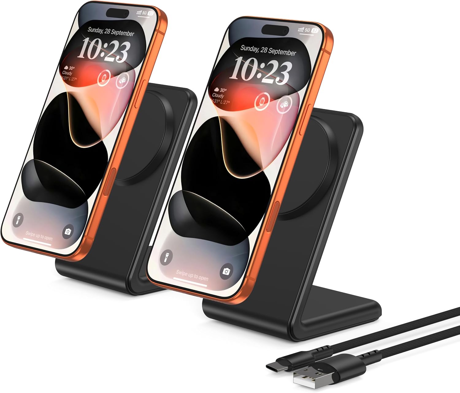 Detalle de MagSafe Charger – Fast Magnetic Wireless Charger for iPhone 12–17 Series (Black, 2-Pack)