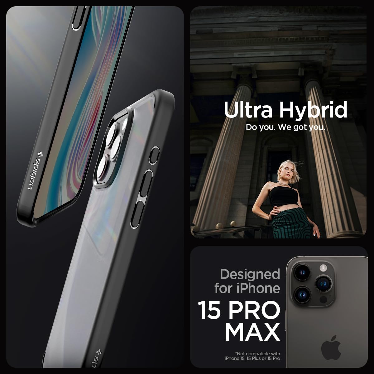 Detalle de Spigen Coque iPhone 15 Pro Max Ultra Hybrid Frost noire translucide anti-empreintes