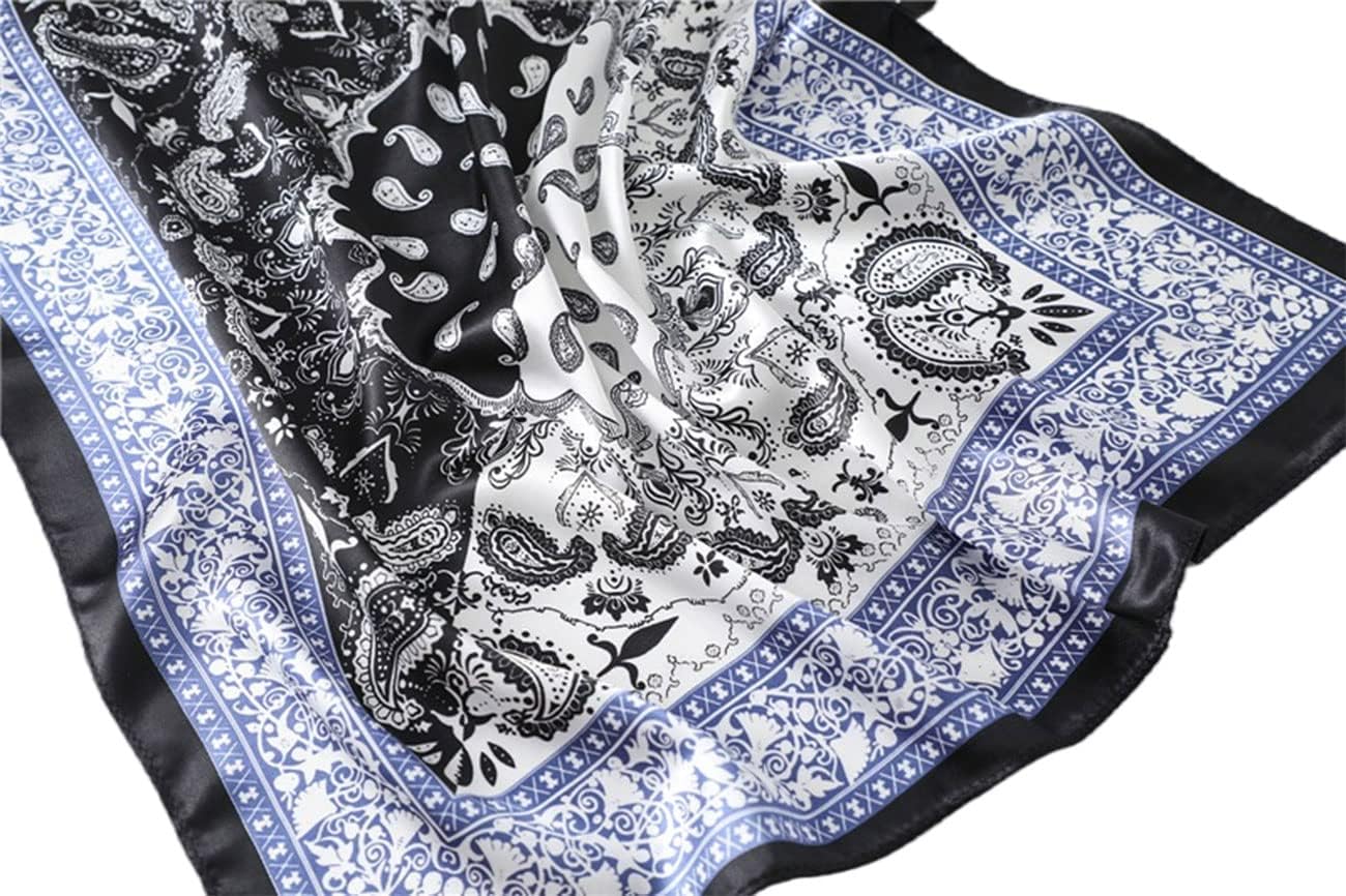 Detalle de MAIRY 23.5 inch satin head scarf for women – floral paisley square bandana-style hair & neck wrap