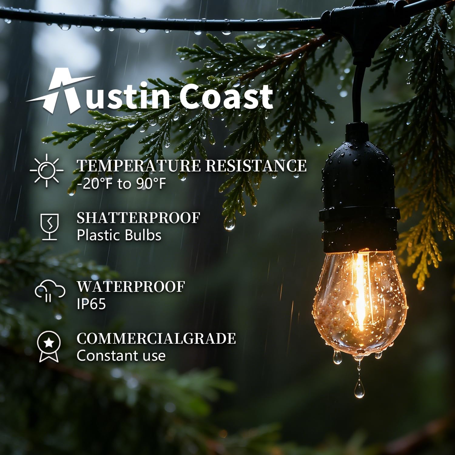 Detalle 2 de Austin Coast S14 LED Bulbs, 1W Warm White 2200K, E26, 15-Pack