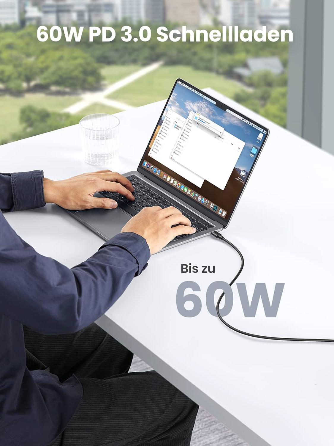 Detalle de UGREEN USB‑C Kabel 60 W (PD 3.0 / PPS) – 2er‑Set USB‑C auf USB‑C, bis 480 Mbit/s, für iPhone, iPad, MacBook & mehr