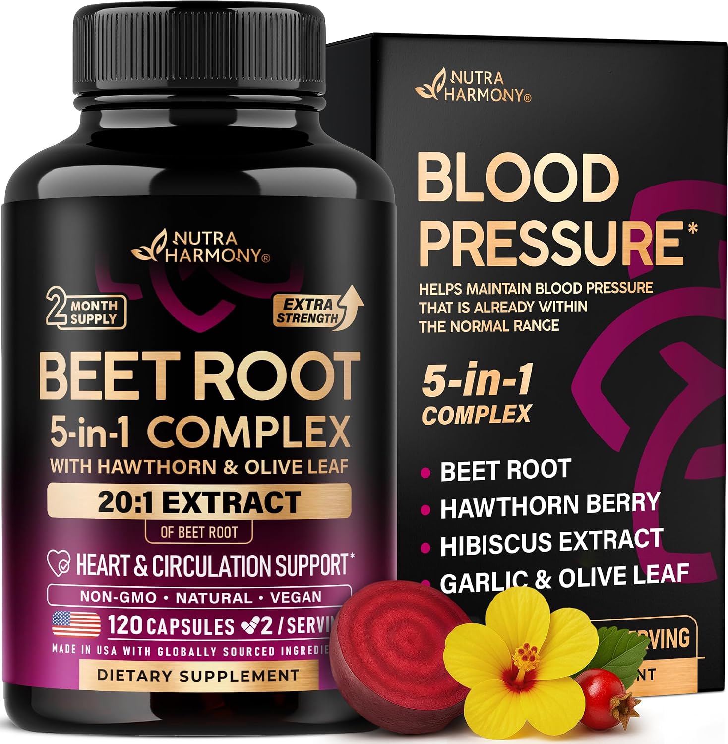 Detalle de NUTRAHARMONY NH-BEETRTCPS120 Beet Root Capsules, 20:1 Extract, 120 Count