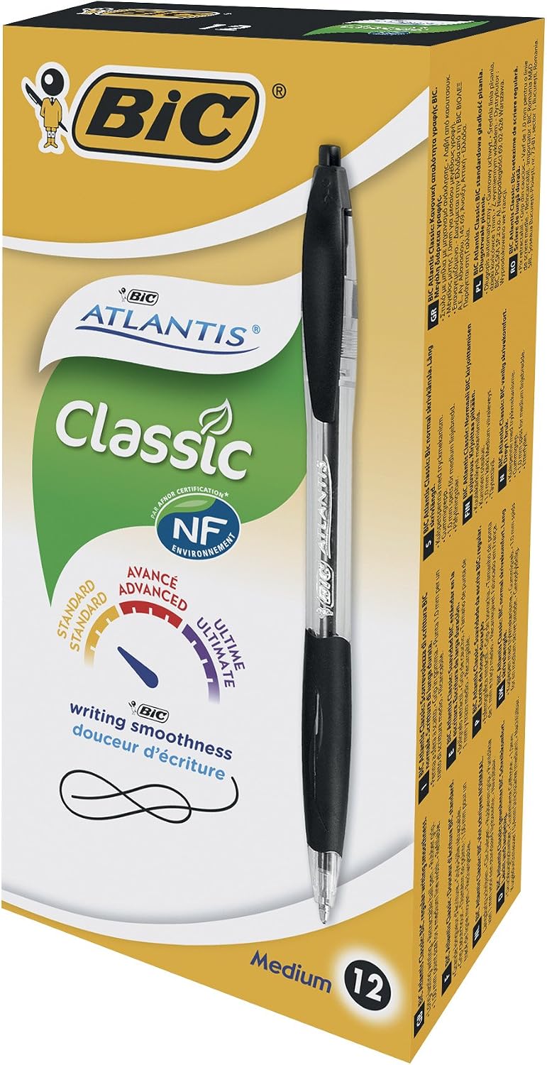 Thumbnail 8 de BIC Atlantis Classic Bolígrafos Retráctiles Negro 🌟 Caja 12
