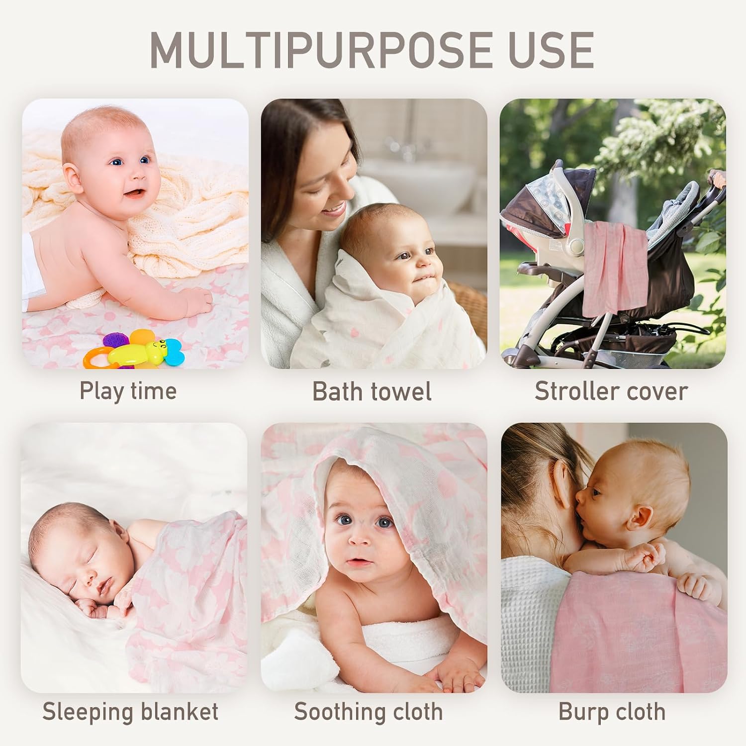 Thumbnail 6 de GLLQUEN BABY Muslin Squares (6 pack) 70cm x 70cm Cotton & Bamboo Viscose Burp Cloths for Newborns