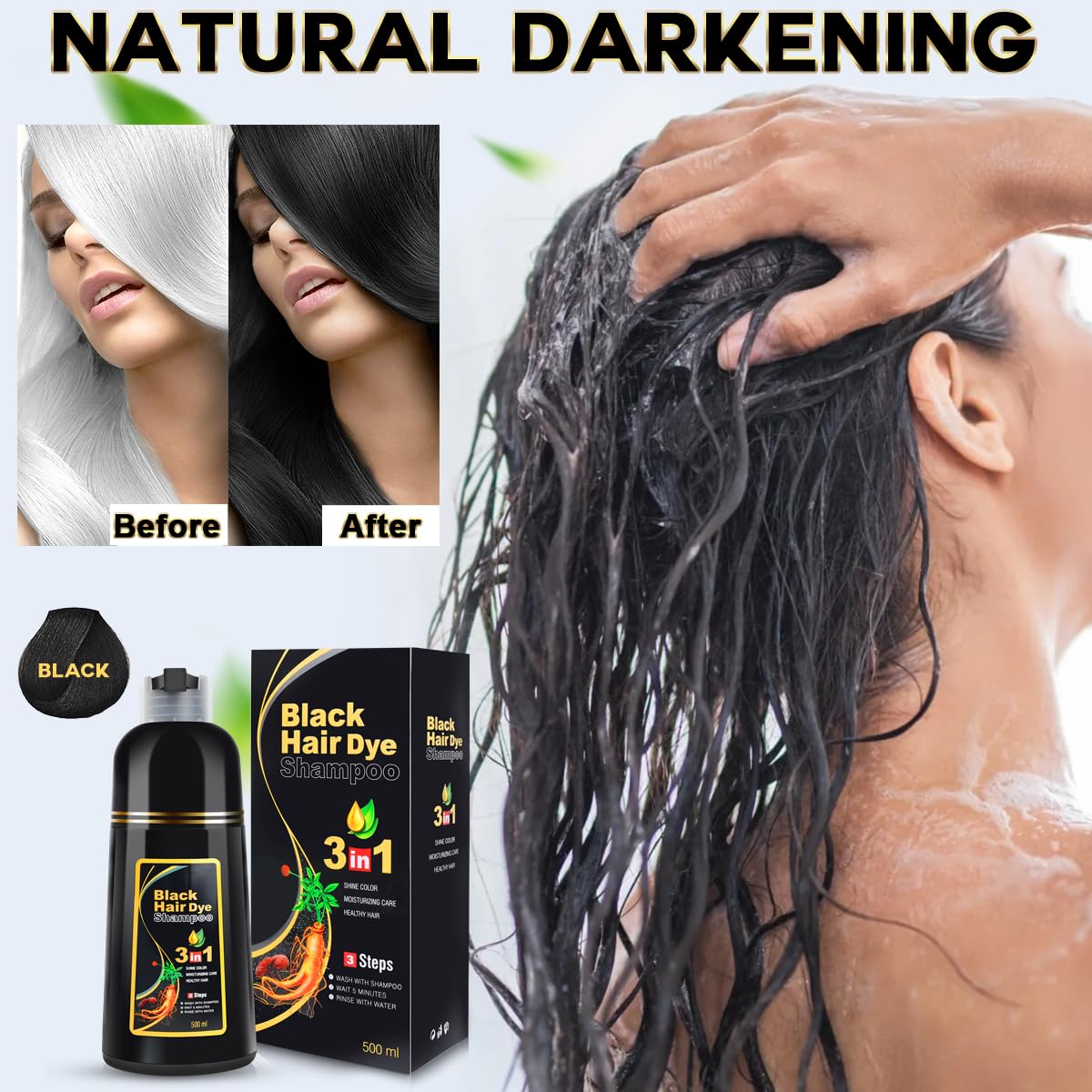 Detalle de IIIMEIDU Black Hair Dye Shampoo 3-in-1 for Gray Hair (Herbal) 500ml