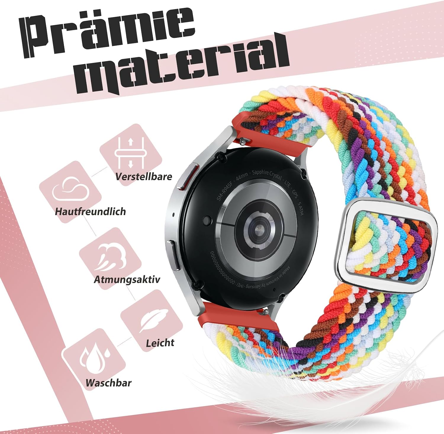 Detalle de Yunshare Geflochtenes elastisches Uhrenarmband 18–24 mm mit Schnelleverschluss – 3er Set