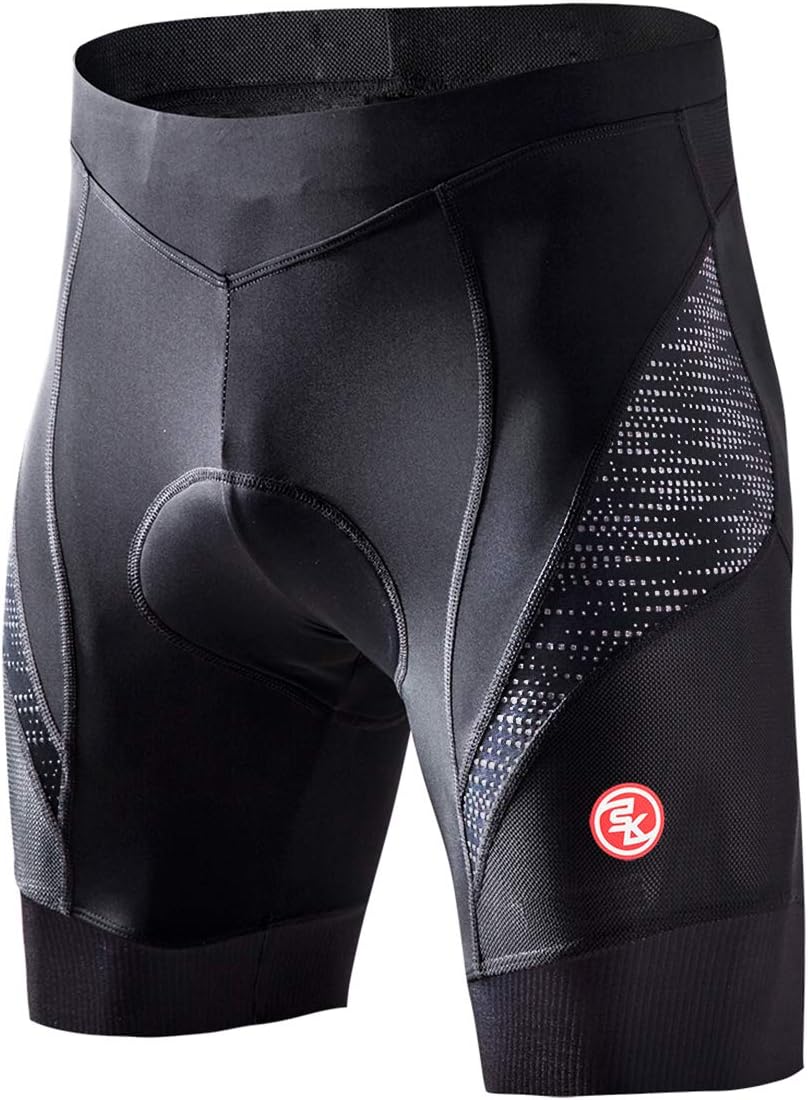 Detalle de Souke Sports men’s 4D padded cycling shorts with moisture-wicking fabric and reflective safety details