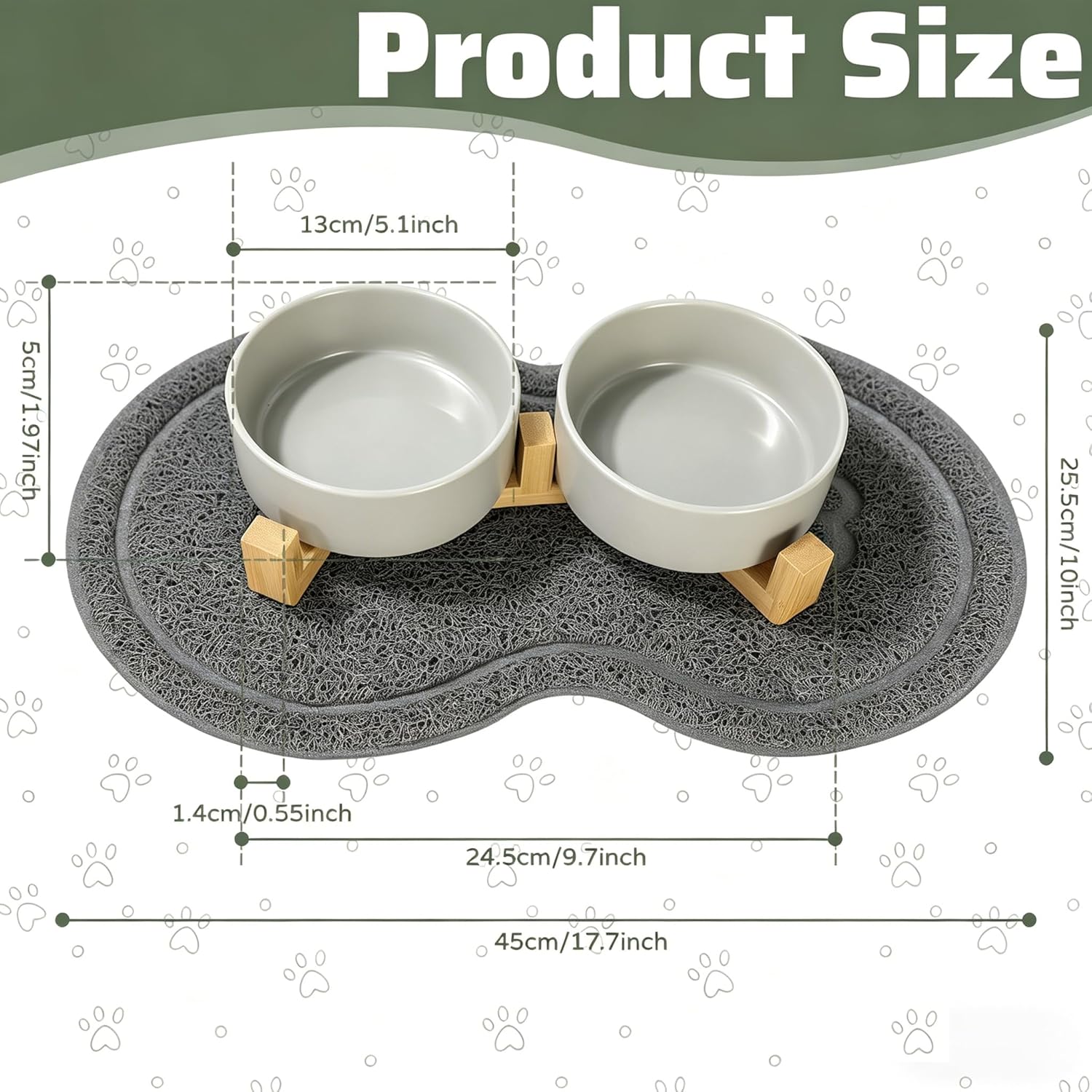 Detalle 2 de Vurixfo Ceramic Pet Bowl Set with Stand & Non-Slip Mat (4 Pack) 400ml Grey