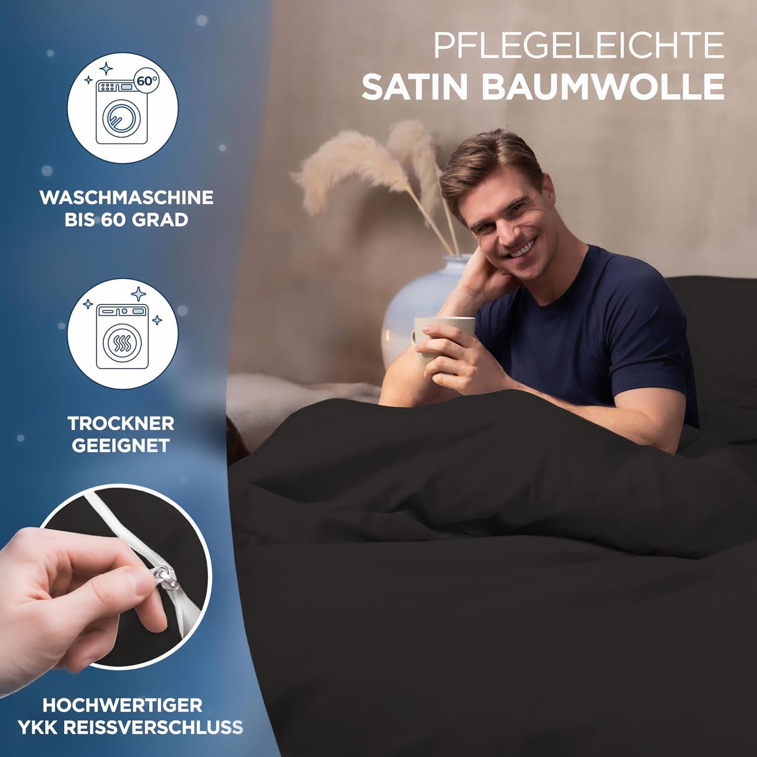 Thumbnail 3 de Samthus Kopfkissenbezug 80x80 Baumwollsatin
