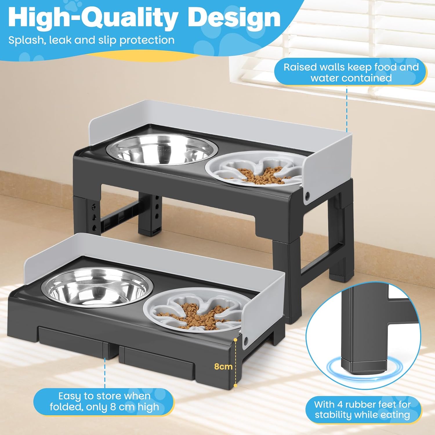 Thumbnail 1 de Zivacate Hundenapf erhöht – 6-fach höhenverstellbar, neigbar, 2 Edelstahl-Näpfe plus Fressverlangsamung