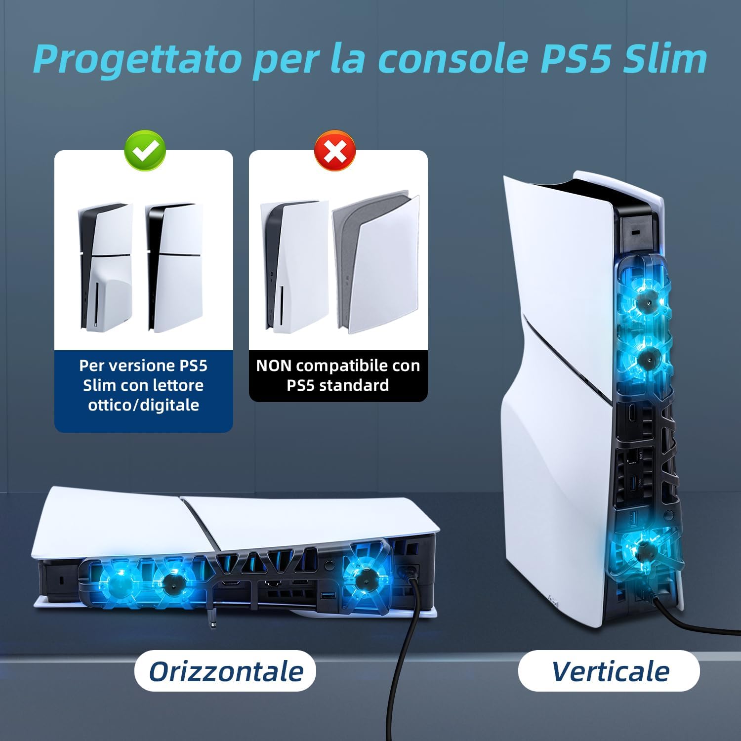 Thumbnail 4 de Tolesum Ventola di raffreddamento per PS5 Slim Digital Edition e UHD con LED e USB 3.0 HUB