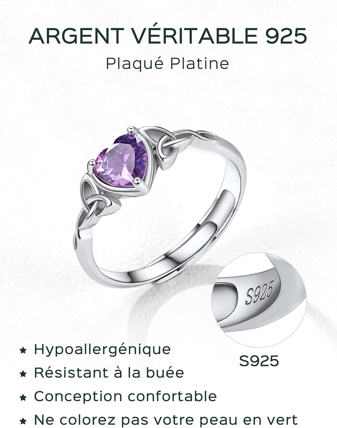 Thumbnail 2 de ChicSilver Bague Femme Argent Réglable – Anneau élégant avec pierre carré, simple et moderne