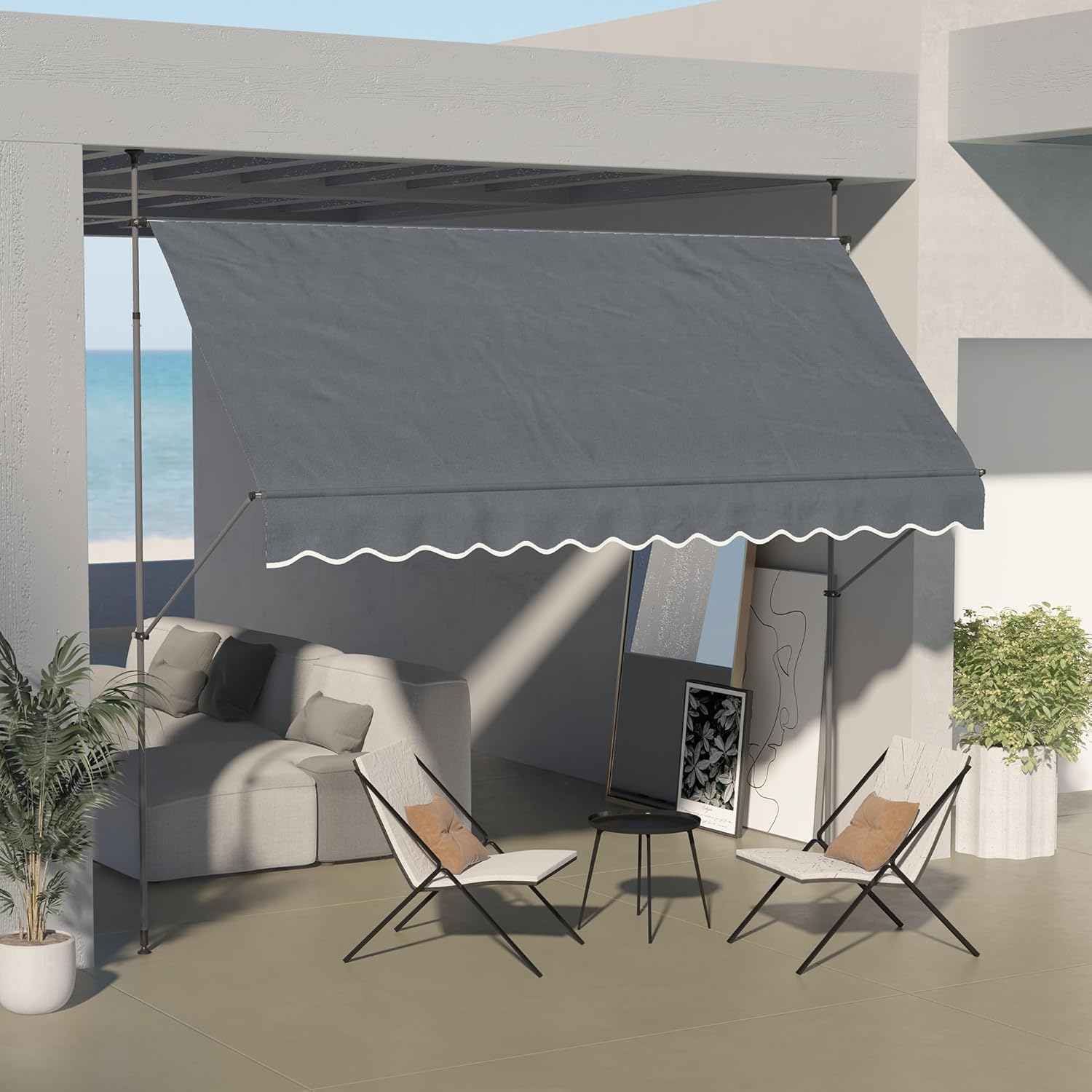 Thumbnail 1 de Outsunny Store Banne autoportante manuelle avec auvent rétractable – 3,5 m x 1,2 m, hauteur 2,1–3 m, inclinable