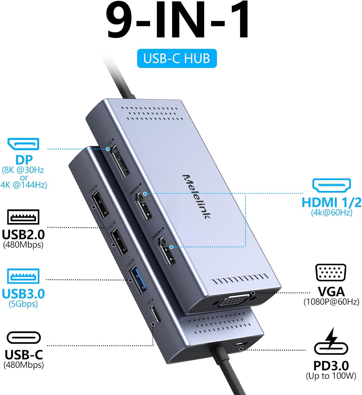 Thumbnail 1 de USB C Docking Station 9 in 1 100W PD