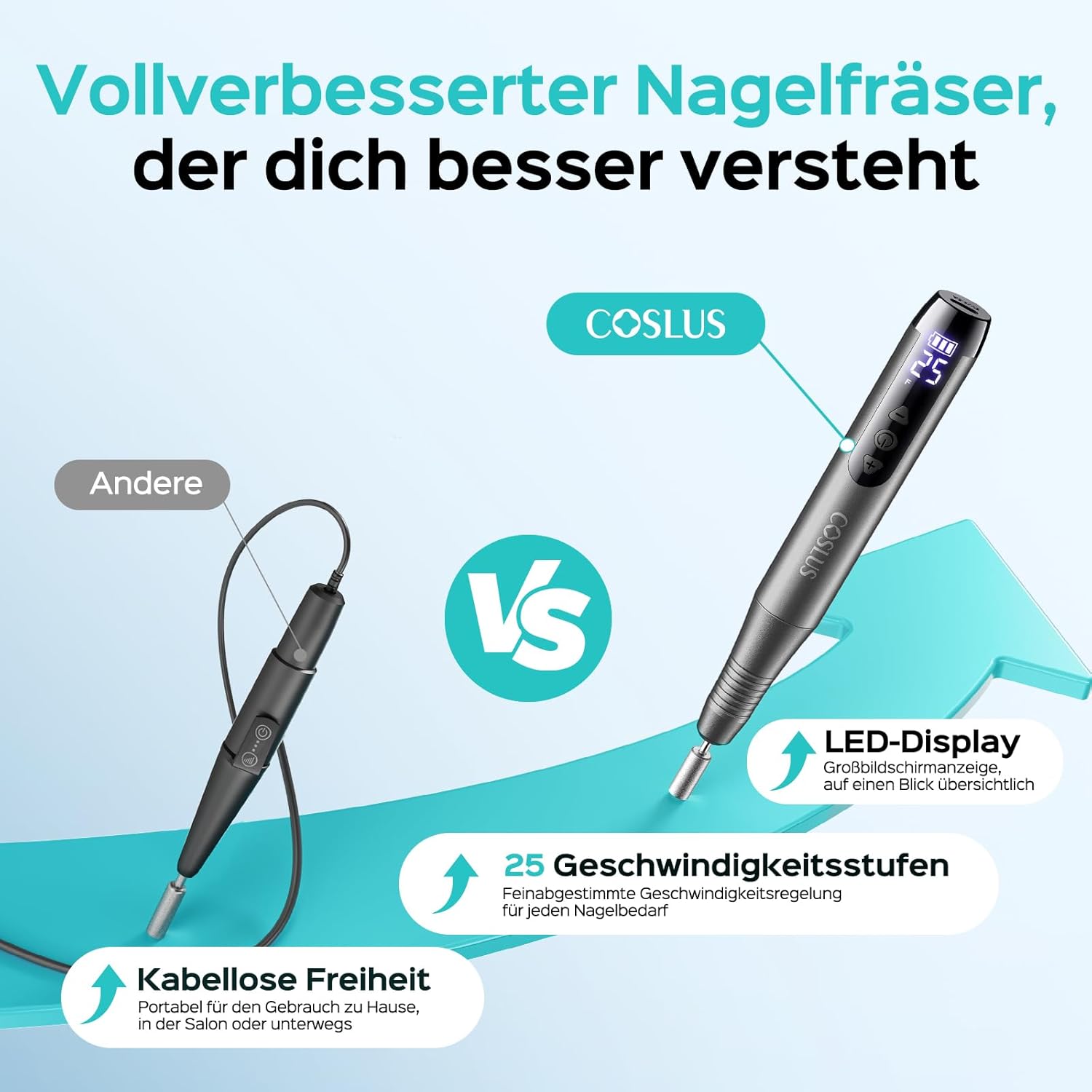 Detalle 2 de COSLUS Kabellos Tragbar Elektrischer Nagelfräser