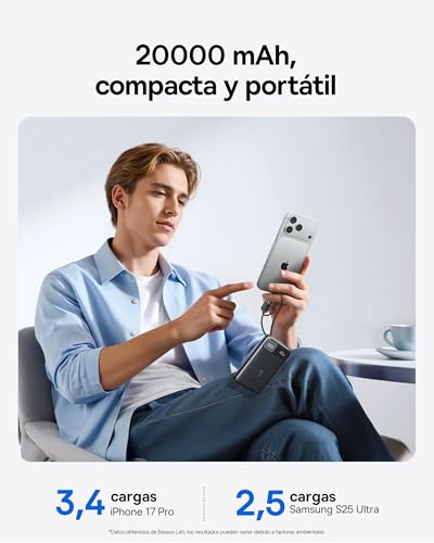 Detalle de Baseus FC11 Powerbank 45W 20000mAh con 2 cables USB-C Integrados