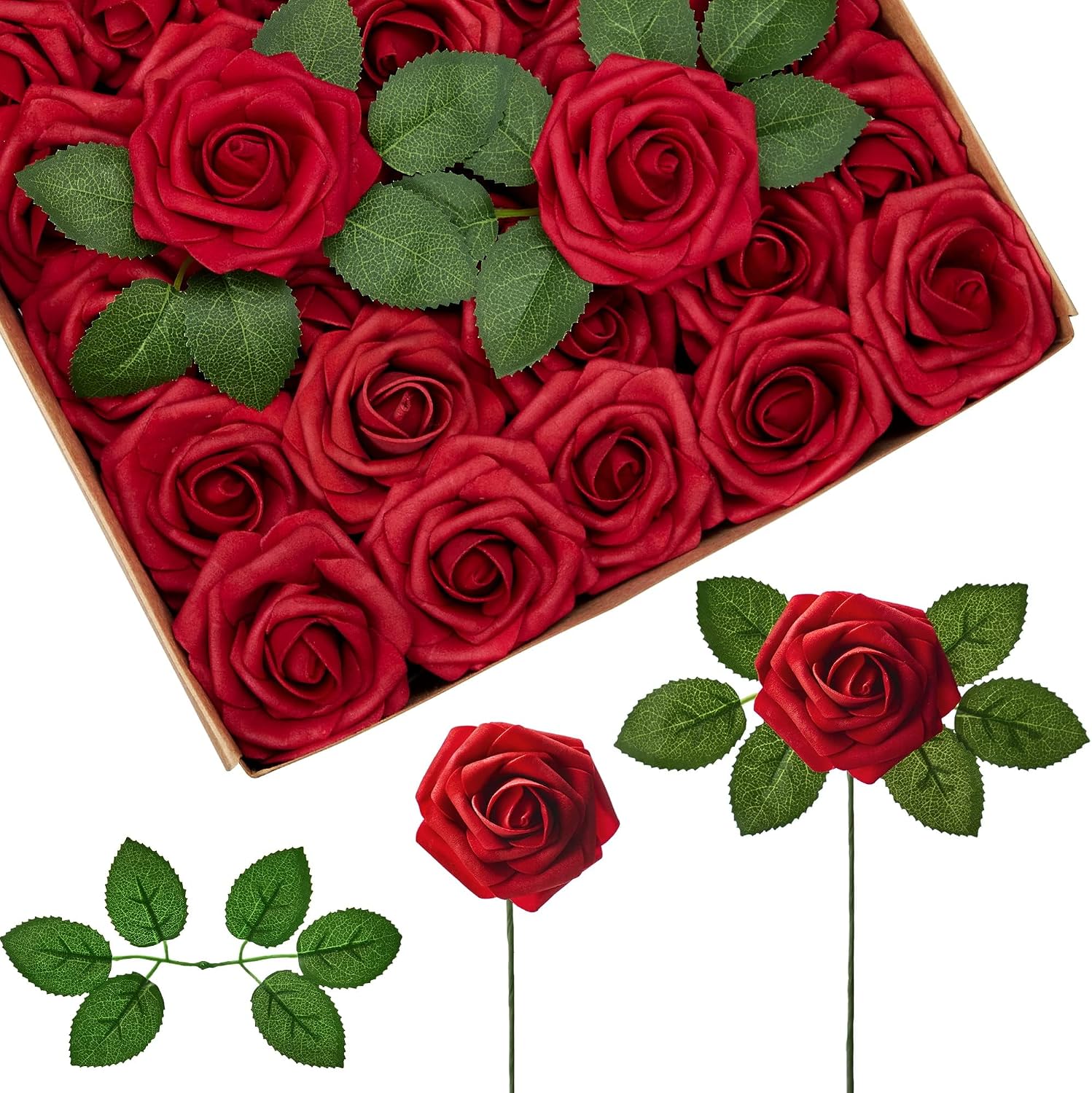 Detalle de InnoGear 50-Piece Dark Red Foam Roses for Décor