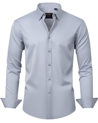Detalle de J.VER Herren Hemd Unifarben Stretch Langarm – Regular Fit, Hellgrau, XL