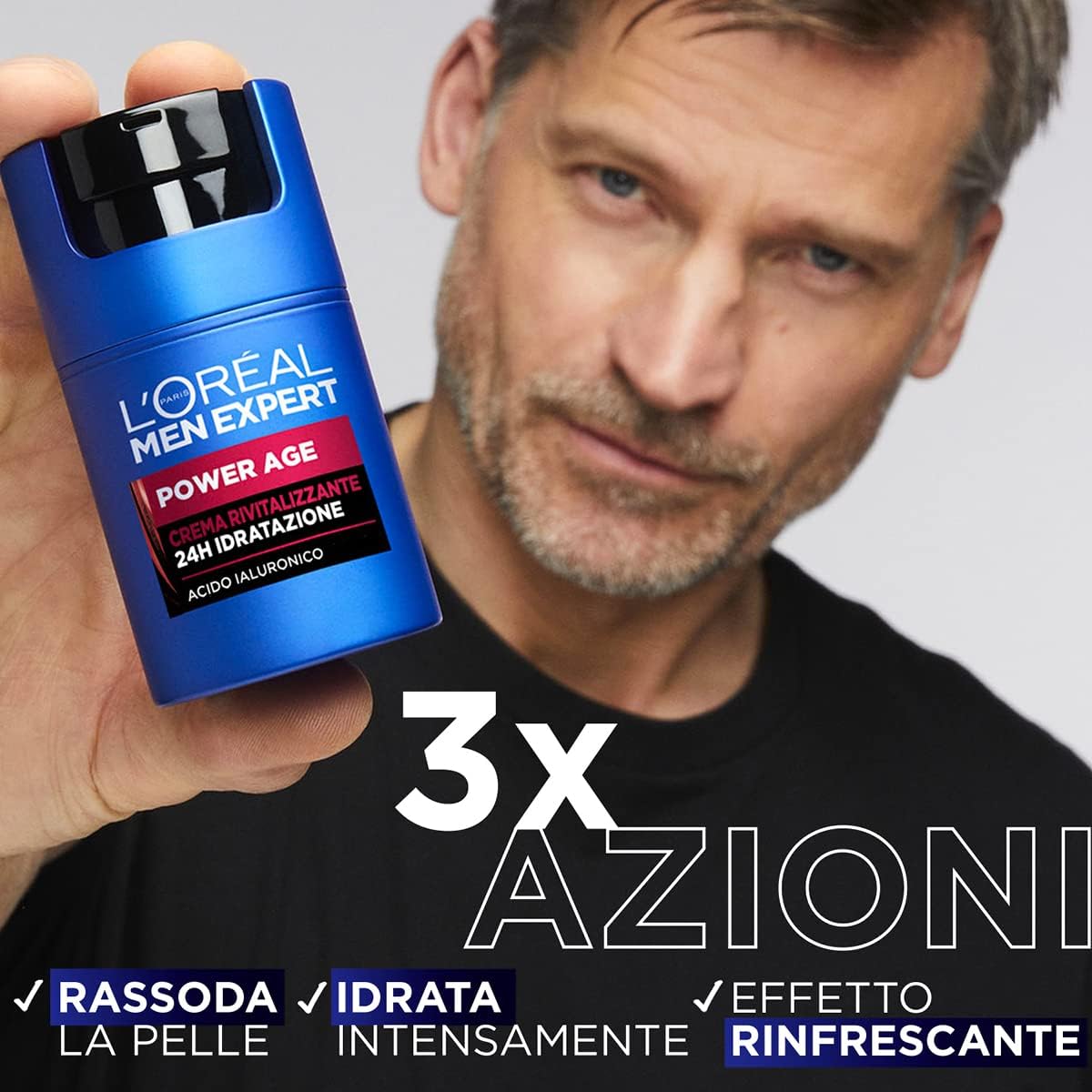 Detalle de L'Oréal Paris Men Expert Crema Rivitalizzante Power Age 50 ml: idratazione 24H con Acido Ialuronico e Pro-Retinolo