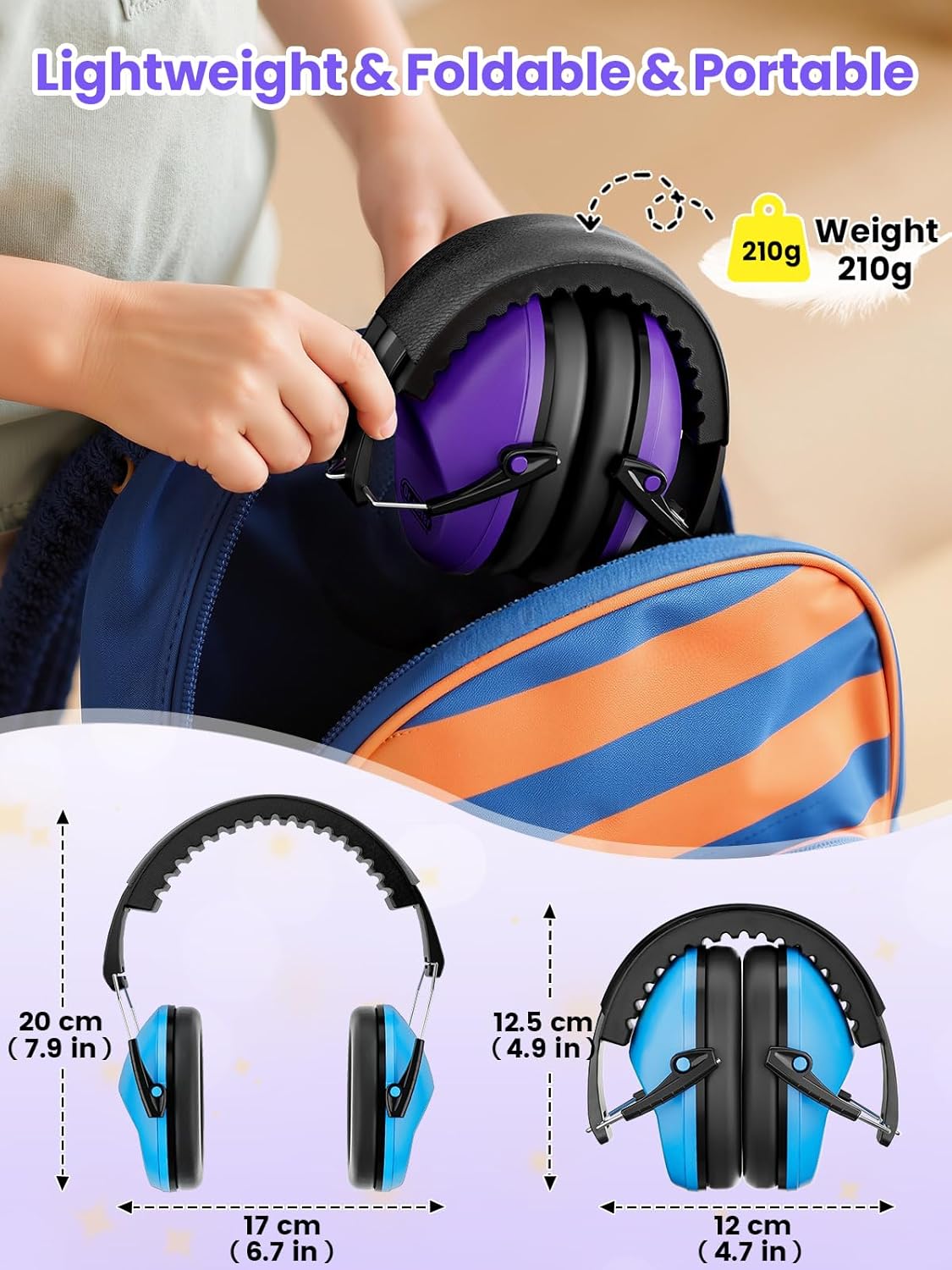 Thumbnail 6 de Dr.meter protezione dell’udito regolabile e confortevole per adulti e bambini (cuffie per cantieri, giardinaggio) – Taglia unica, blu/viola