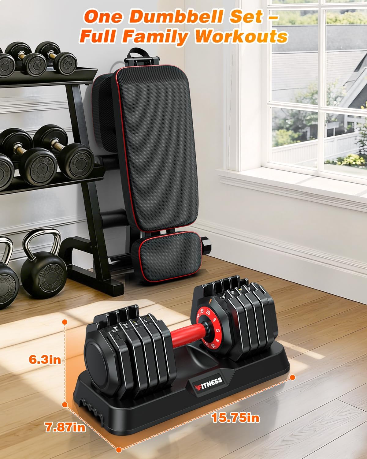 Thumbnail 6 de XDDIAS Adjustable Dumbbell Set of 2, 3–25 lb Each, 10 Weight Levels